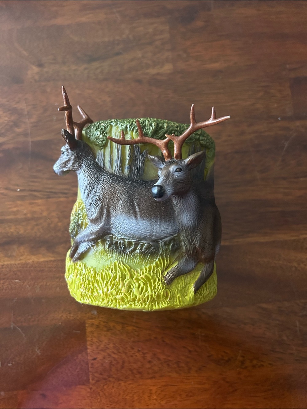Vintage Deer Candle / Beer Holder 2 Bucks In Grass 2002